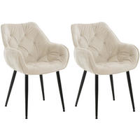 ARMLEHNENSTUHL 2er Set Samt Creme - Creme/Schwarz, Textil/Metall (58/83/62cm) - CLP