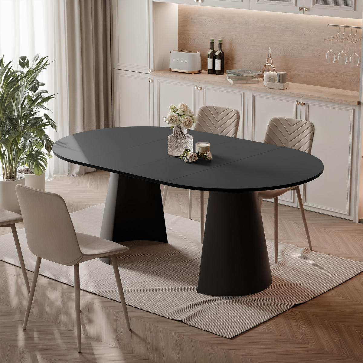 AUSZIEHTISCH BASE 120-196/76 cm, Schwarz - Schwarz, Holzwerkstoff/Metall (120/120/76cm) - Idohome