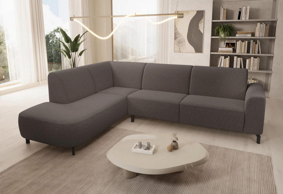 ECKSOFA Lununa Graubraun mit Armlehne, Bouclé, Ottomane links - Graubraun/Schwarz, Textil/Metall (277/218cm) - Selsey