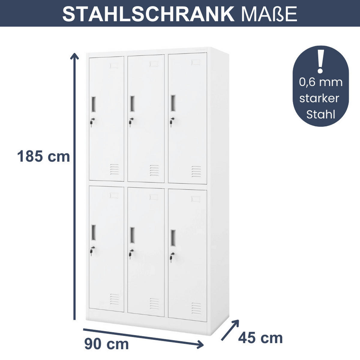 UMKLEIDESCHRANK Spind TOKIO 6 Abteile 185x90x45cm Weiß - Weiß, Metall (90/185/45cm) - DELUKE