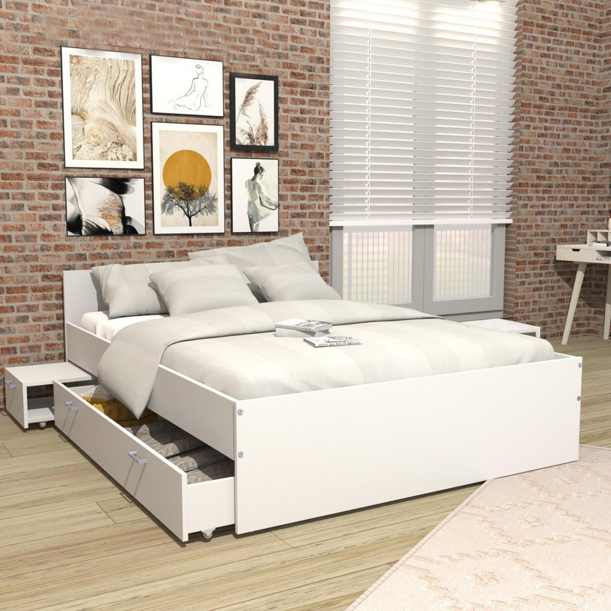 BETT TWIST mit Nachttisch Schublade/ Bett 140x190 - Weiß - Weiß, Holzwerkstoff (140/190cm) - Weber Industries