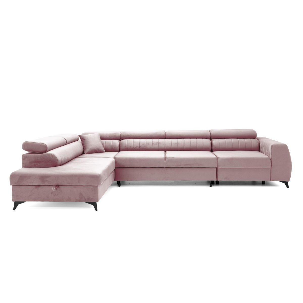 ECKSOFA PIERO MAXI Links mit Schlaffunktion 195x125 Velours Rosa - Pink/Schwarz, Holz/Textil (350/203cm) - Muffo