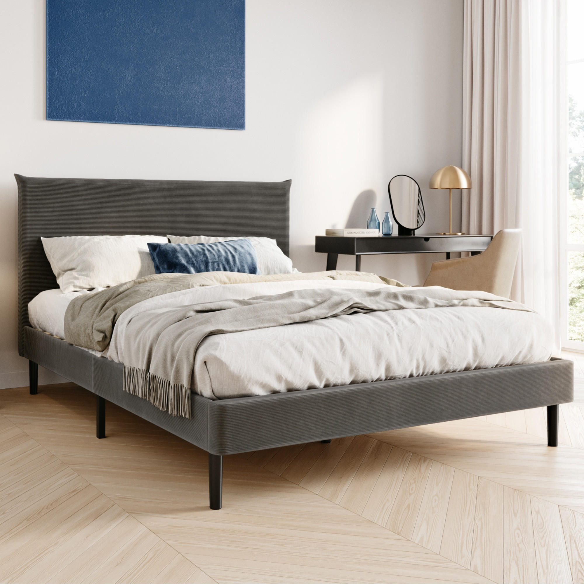 POLSTERBETT 140x200 cm Grau cord - Grau, Textil (140/200cm) - Home Collective