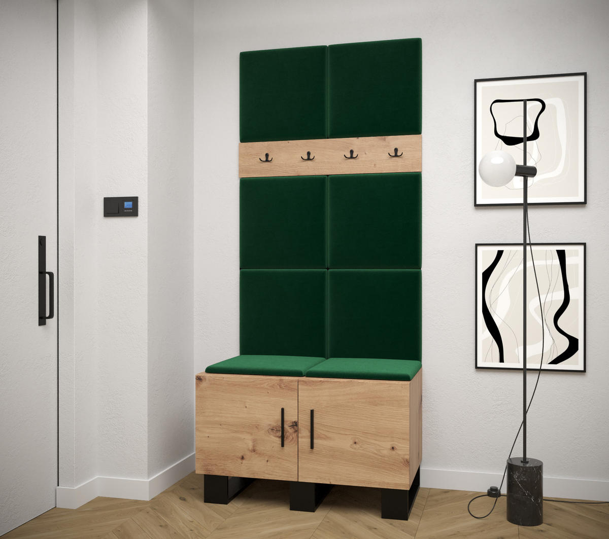 GARDEROBEN-SET 196/84/45,6 - Waldgrün/Schwarz, Holz/Kunststoff (84/196/45.6cm) - Abiks Möbel