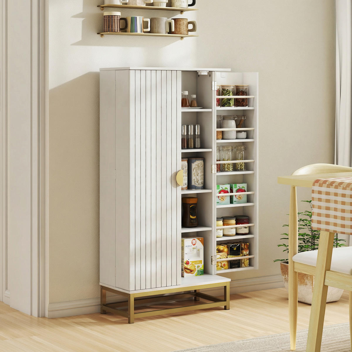 MEHRZWECKSCHRANK DE-11337 5 Böden & 12 Türregale Weiß - Weiß, Holzwerkstoff (29/119.5/58cm) - ComfortXL