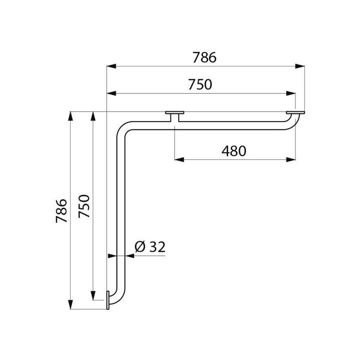 WANDHANDLAUF 2-Wände Ø32 mm 750x750 mm Edelstahl UltraSatin - Chromfarben, Metall (75/8/75cm) - Delabie