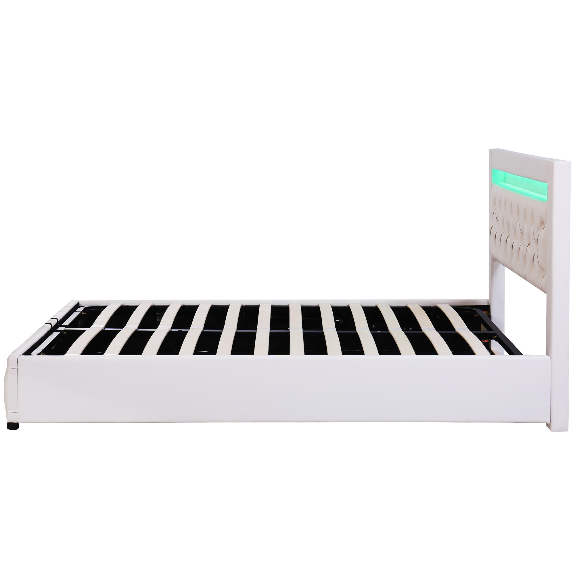 STAURAUMBETT 140/200 cm DE-00406, in Weiß, LED-Beleuchtung - Weiß, Metall (140/200cm) - ComfortXL