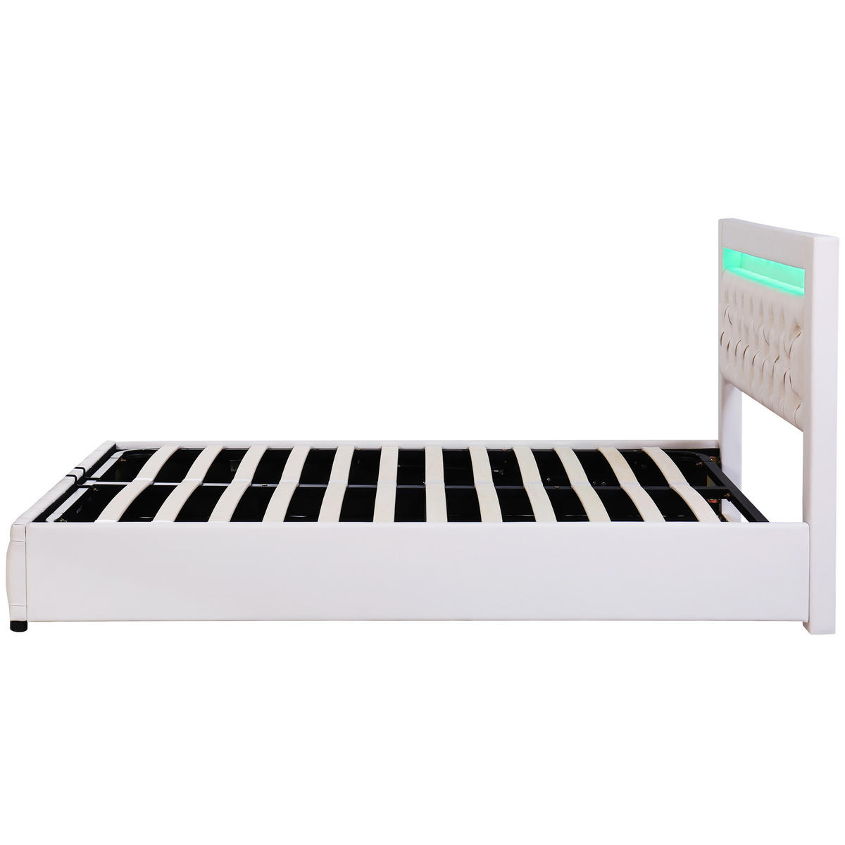 POLSTERBETT 140/200 cm weiß mit Stauraum und LED-Beleuchtung - Weiß, Kunststoff (140/200cm) - OKWISH