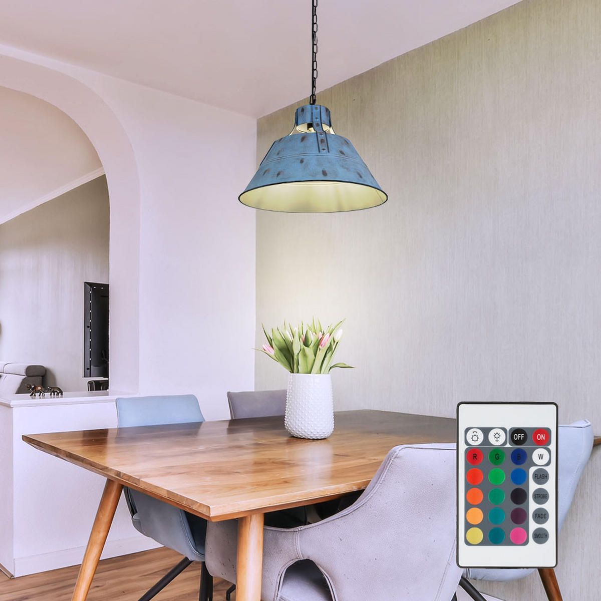 LED HÄNGELEUCHTE blau Metall Glas - Blau, Metall (45/45/150cm)