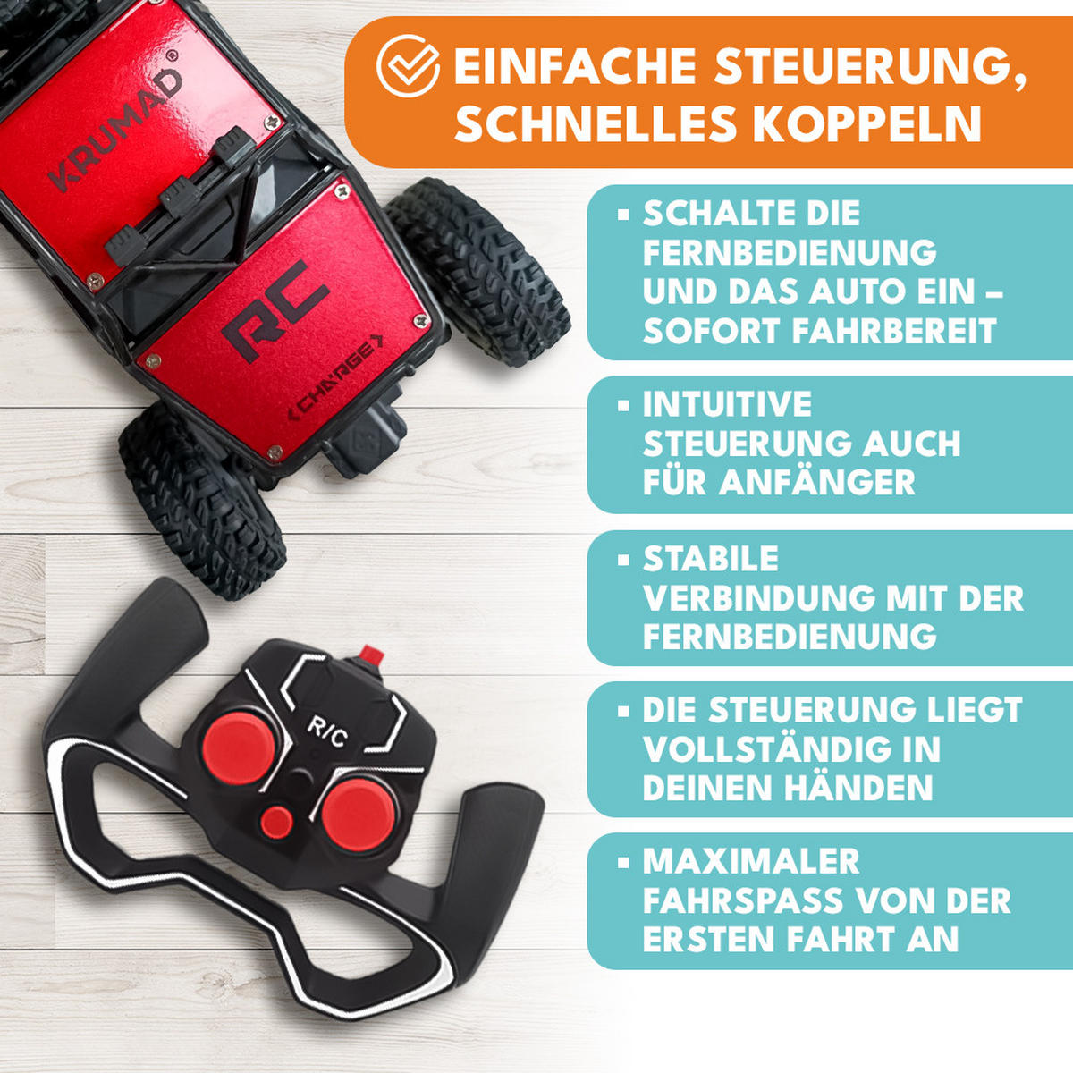 FERNGESTEUERTES AUTO Spielzeug ür Kinder - Rot, Kunststoff (12.5/11/21.5cm) - KRUMAD