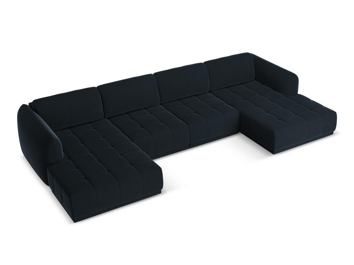 WOHNLANDSCHAFT Samt Stoff Blau - Blau/Schwarz, Kunststoff/Textil (370/74/170cm) - Makamii