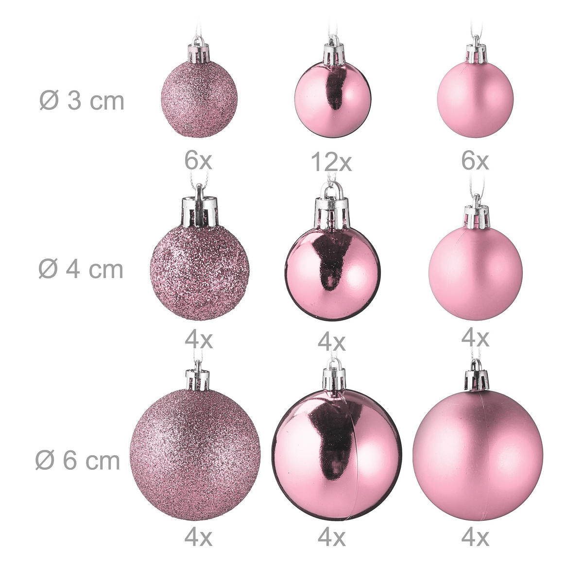 100-TLG.WEIHNACHTSKUGELN-SET - Rosa, Kunststoff (30/24/12cm) - Relaxdays