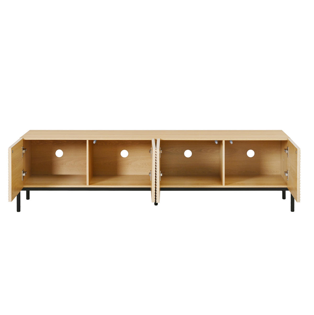 TV-LOWBOARD 163,5/40/45 cm mit 4 Türen, Push-to-Open und Kabeldurchlässen, Natur - Hellbraun, Holzwerkstoff (163.5/45/40cm) - Redom
