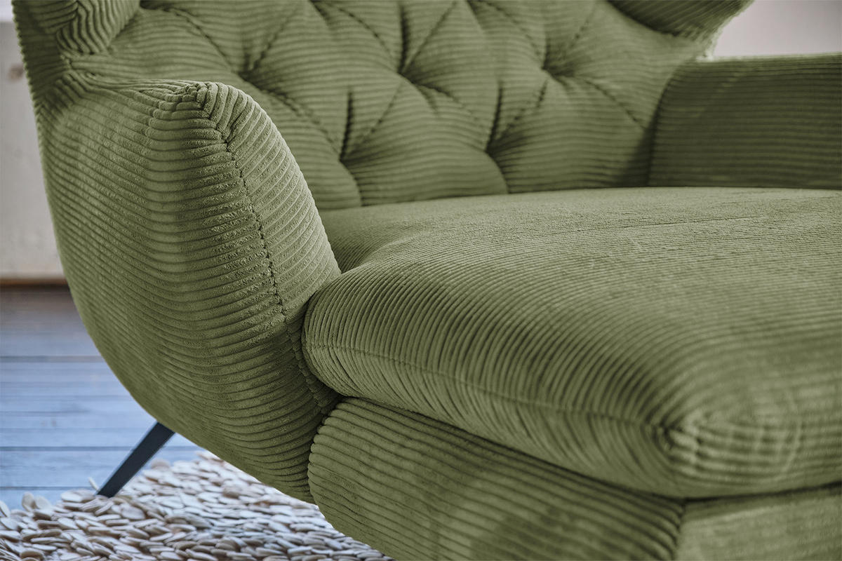 LONGSEAT CHAMRE Grün Cord - Schwarz/Grün, Textil/Metall (130/95/160cm) - KAWOLA