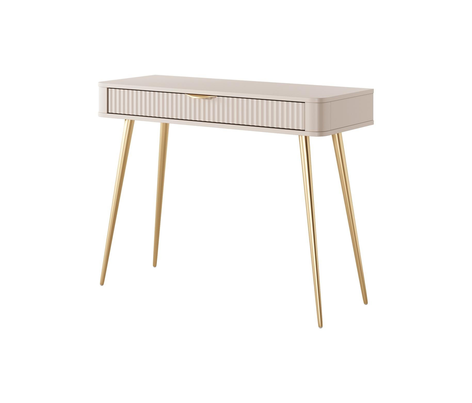 SCHMINKTISCH Lante, Beige, Golden, Geriffelter Schublade, Elegant - Beige, Holzwerkstoff (38/100/78cm) - Bettso