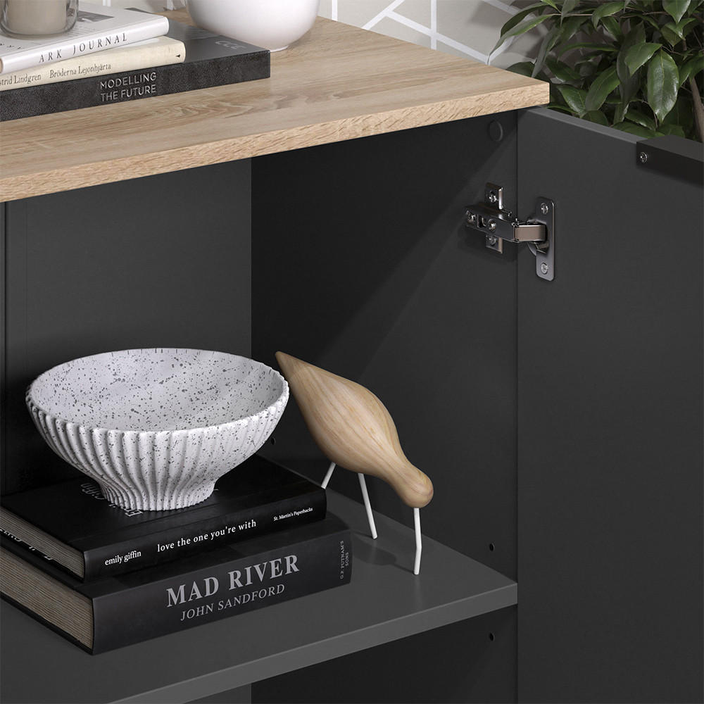 KOMMODE Wido Anthrazit 50 x 80 cm mit Regal - Anthrazit/Sonoma Eiche, Holzwerkstoff (50/80/40cm) - Vicco