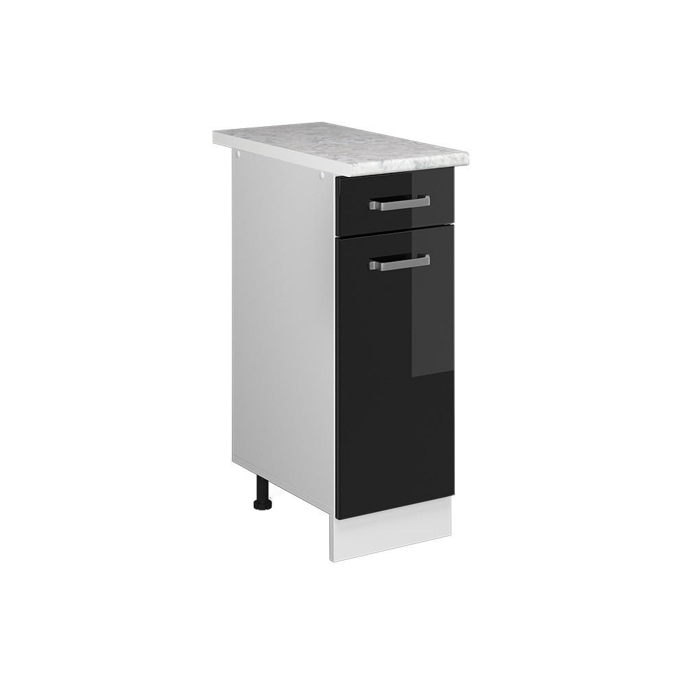 KÜCHENUNTERSCHRANK R-Line Schwarz Hochglanz 30 cm, AP Marmor - Schwarz Hochglanz/Schwarz, Holzwerkstoff (30/81.6/60cm) - Vicco
