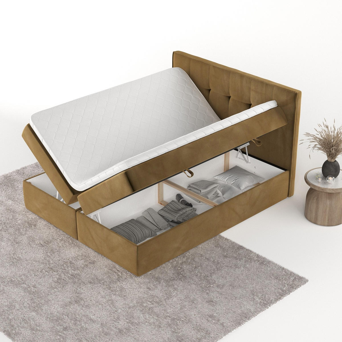 BOXBETT Mireo 180/200 cm Honiggelb im Kronos Stoff - Schwarz/Honig, Holz/Holzwerkstoff (180/200cm) - AltaBeds