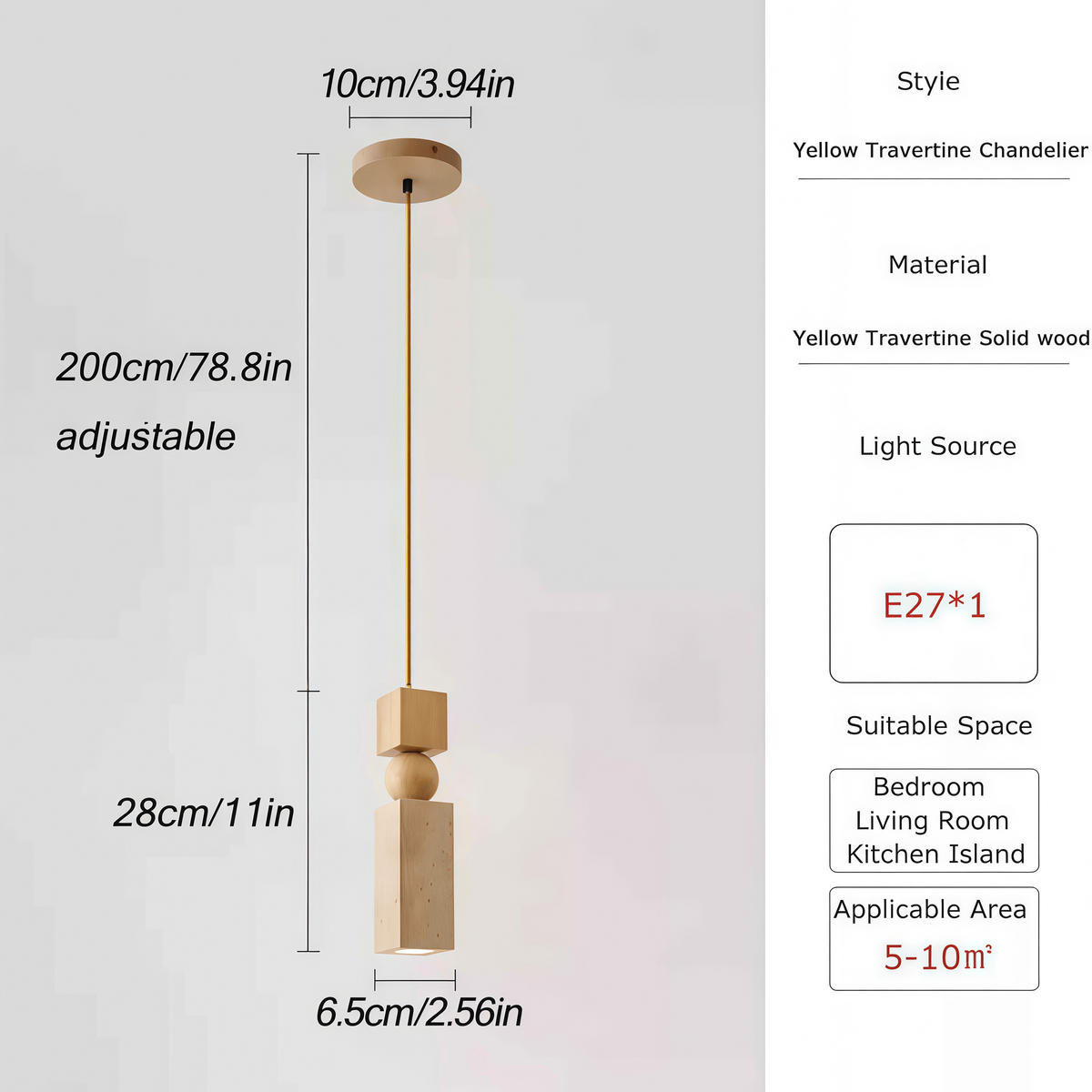 PENDELLEUCHTE Stein & Travertin Modern, Natur - Gelb, Stein (7/28/7cm) - Weltevree