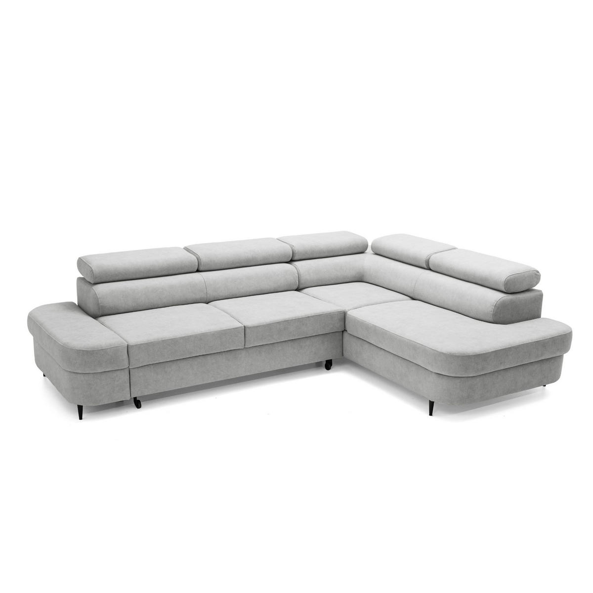 ECKSOFA PRIAM L Rechts mit Schlaffunktion 125x195 Velours Hellgrau - Hellgrau/Schwarz, Holz/Textil (203/275cm) - Muffo