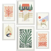 POSTER Set Mit 6 Minimalistischen In Pastellfarben Sommerkollektion Drucke Von Landschaften Und Natur Für Innenarchitektur A3 & A4 Weißer Rahmen - Weiß, Papier (29/3cm) - Nacnic