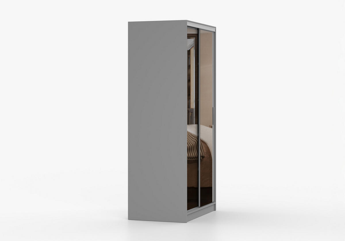 SCHWEBETÜRENSCHRANK TOKYO M 100/201/58 cm 2-türig Grau/Grau + Spiegel - Alufarben/Grau, Holzwerkstoff/Kunststoff (100/201/58cm) - imoebel24
