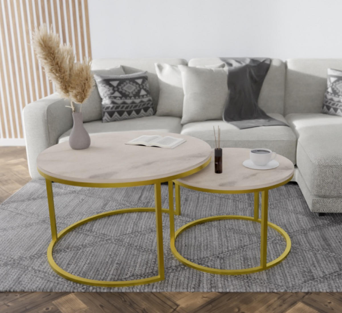 TISCH Weiß Marmur Bianco Goldfarben Rund Mit Metallgestell - Multicolor, Holzwerkstoff (1/1/48.42cm) - Sepro Meble