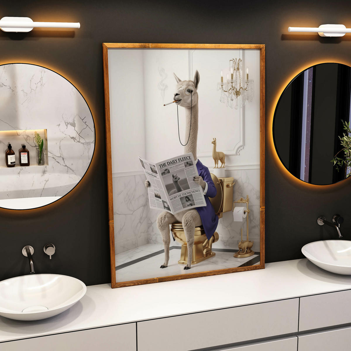 POSTER für WC Badezimmer LAMA mit Zeitung auf Toilette Abstraktion Glamour 20x30cm - Beige/Schwarz, Papier (20/30/30cm) - Muralo