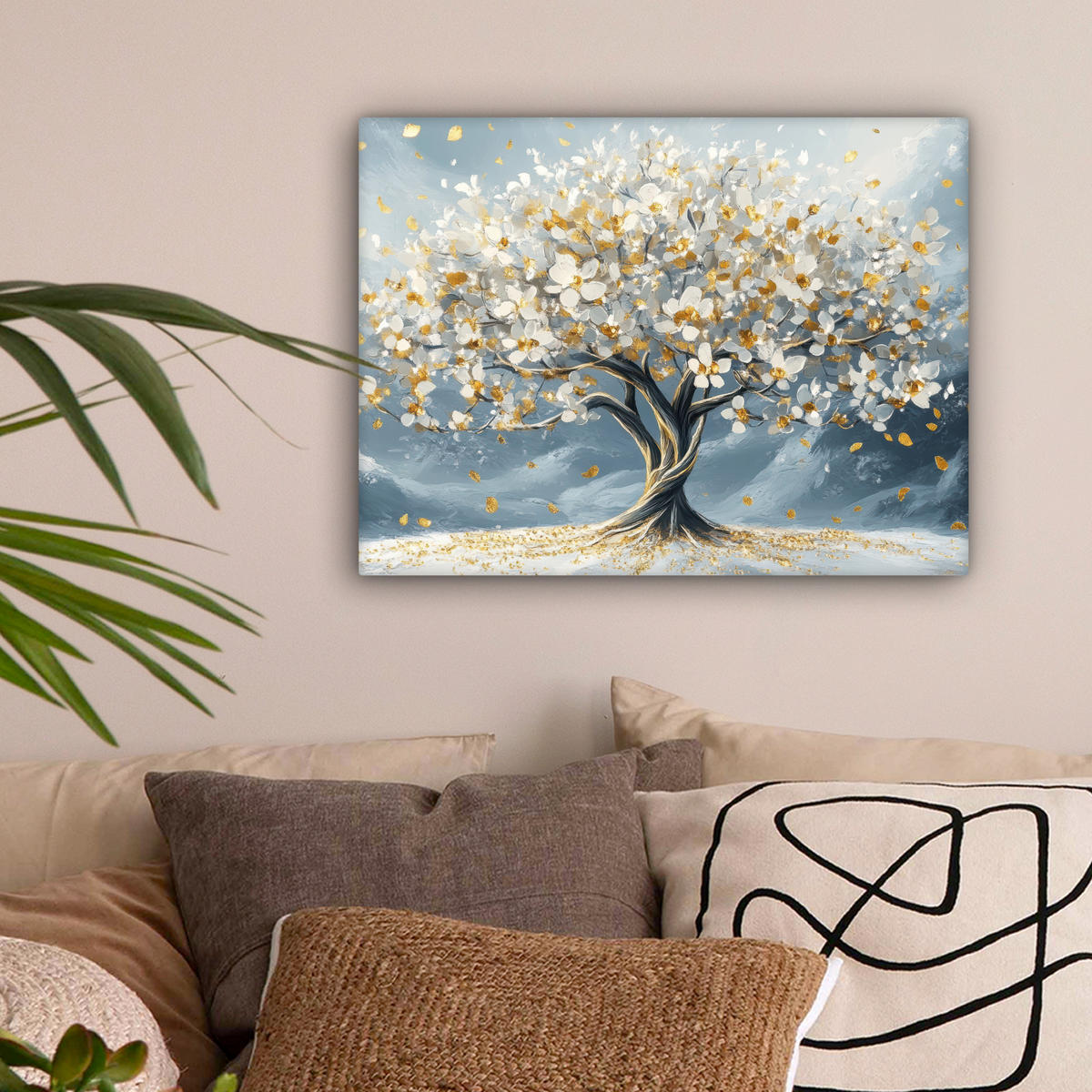 LEINWANDBILD Baum - Winter - Baum des Lebens - Modern - Gold 40x30 cm - Goldfarben, Textil (40/30cm) - MuchoWow