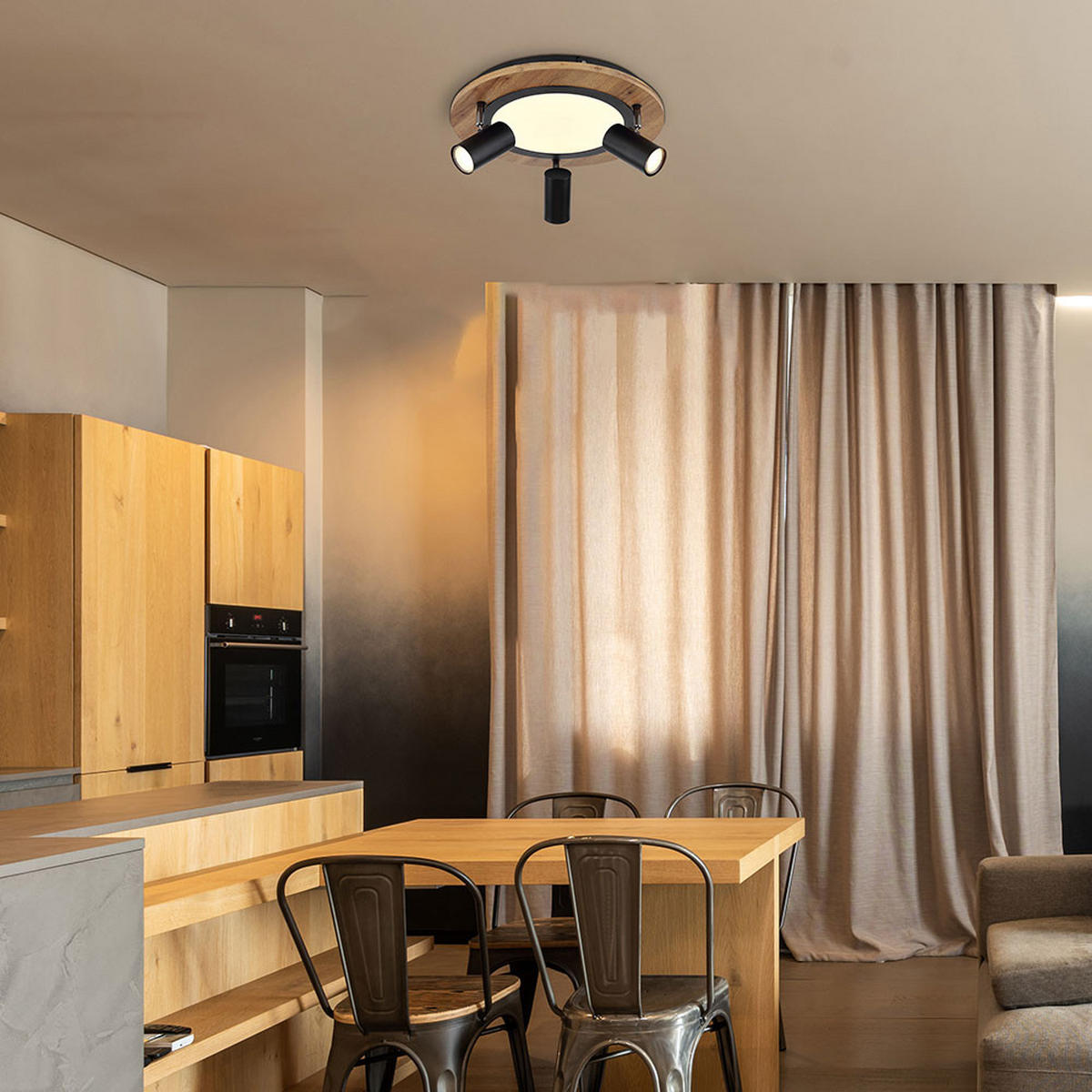 LED DECKENLEUCHTE Holz Braun - Braun, Metall (40/40/18cm) - Globo Lighting