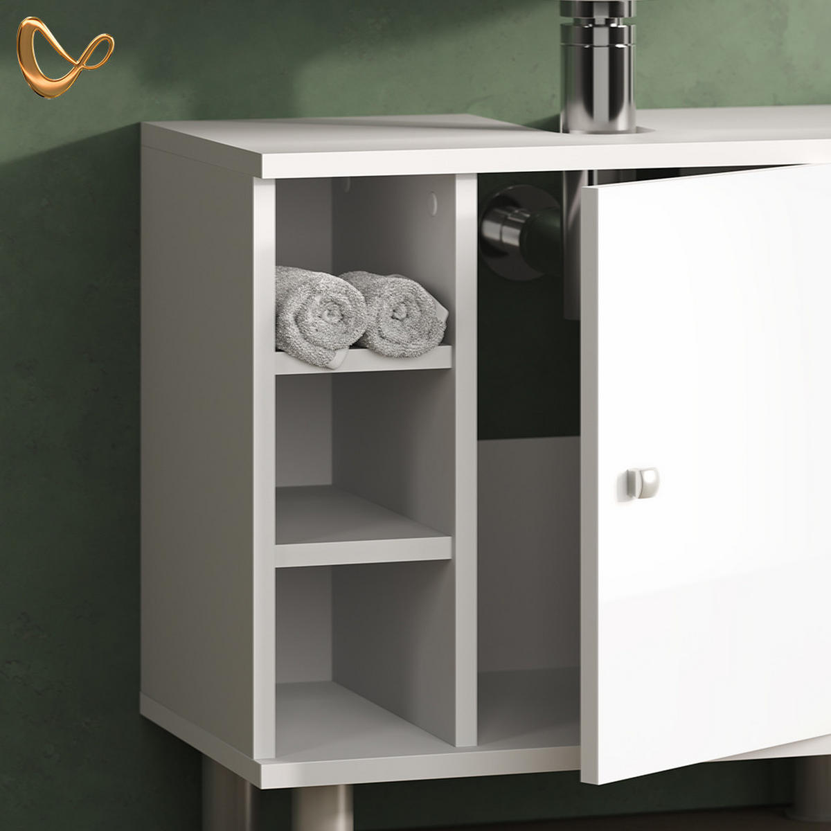 WASCHBECKENUNTERSCHRANK Fucino Weiß Hochglanz 60 x 54 cm - Weiß Hochglanz/Weiß, Holzwerkstoff (60/54/32cm) - Livinity®