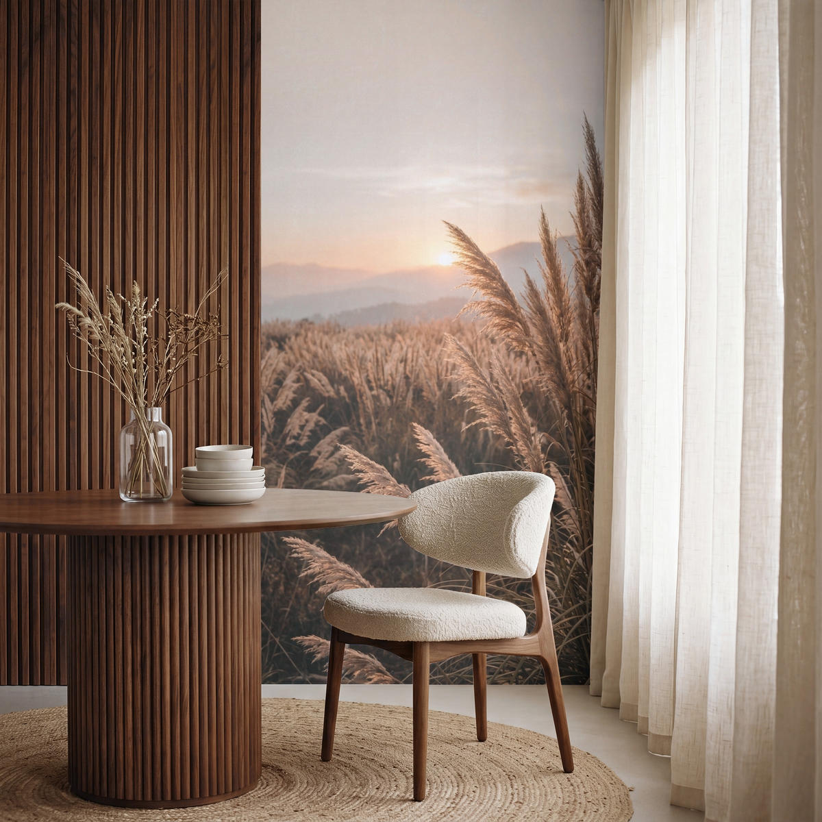 TAPETE - Gras - Feld - Sonne - Natur - 100x220 cm - Sandfarben, Papier (100/220cm) - OnlyWow