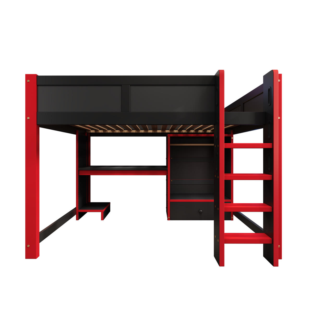 HOCHBETT 140/200 cm schwarz/rot mit Schreibtisch und Kleiderschrank - Schwarz, Holz (140/200cm) - MIVRAY