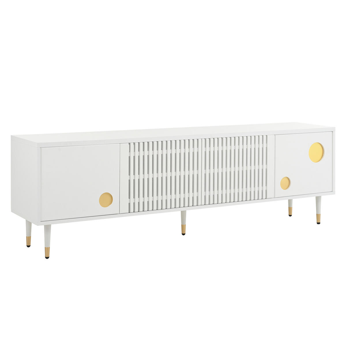 TV-SCHRANK 178/35/45 cm Holzfarben-Gold MDF mit LED-Beleuchtung und 4 Türen, Couchtisch 110/50/40 cm mit 2 Schubladen - Weiß, Holzwerkstoff (170/54/36cm) - OKWISH