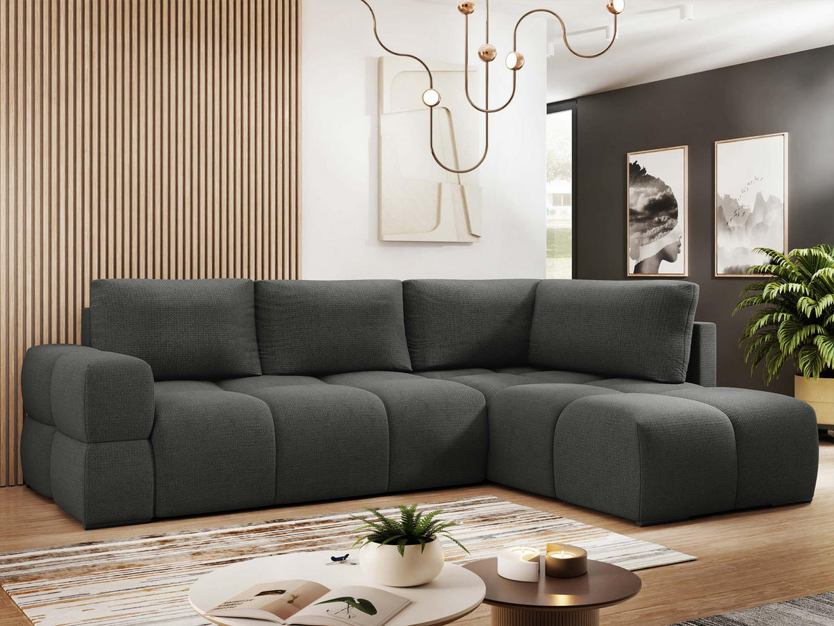 ECKSOFA Taremi - Dunkelgrau/Schwarz, Holz/Kunststoff (267/185cm) - MIRJAN24