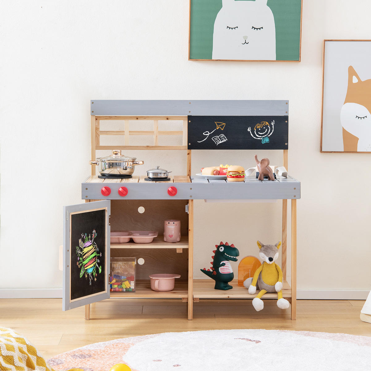 KINDERKÜCHE Outdoor Grau - Grau, Holz (89/45/90cm) - COSTWAY