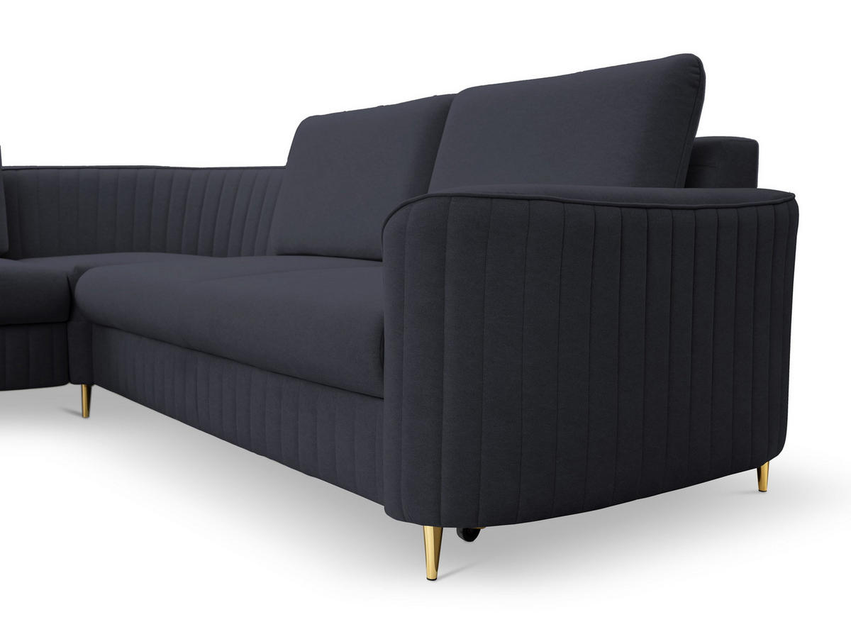 ECKSOFA VELA R-S Dunkelblau Velours-Stoff mit Schlaffunktion - Dunkelblau, Holz (251/251cm) - MASSENO