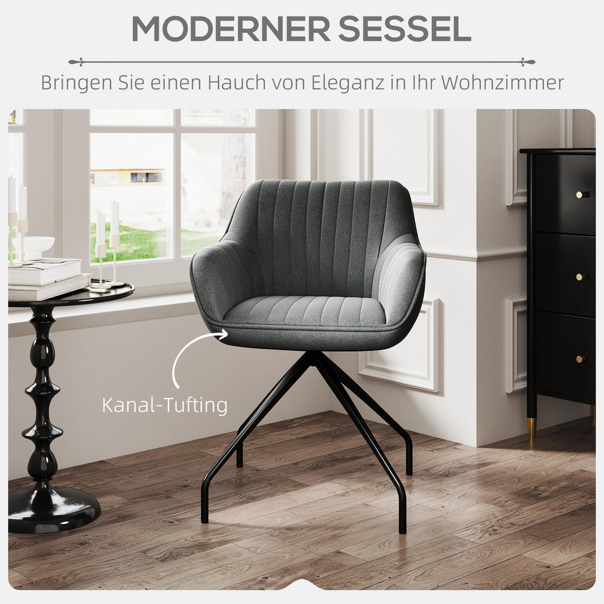 DREHBARER Armstuhl - Dunkelgrau, Kunststoff (62/81/61cm) - HOMCOM