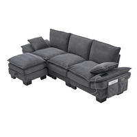 3-SITZER Sofa aus Cord 260x132x84 cm mit USB-C & Hocker, dunkelgrau - Dunkelgrau, Textil (132/84/260cm)