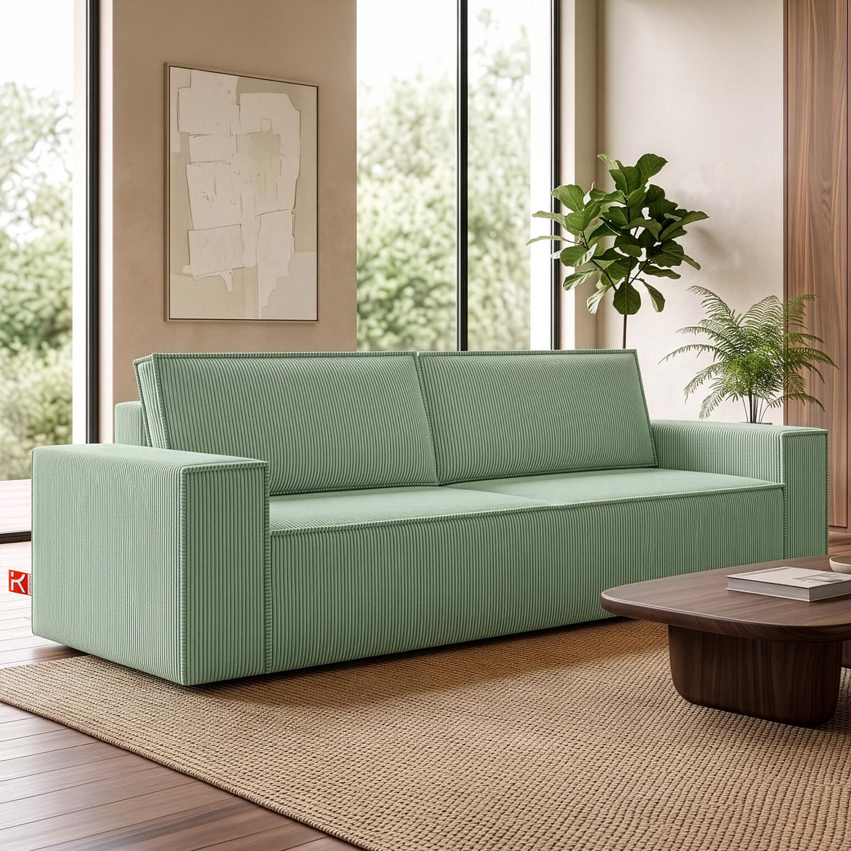 3-SITZER-SCHLAFSOFA NAPI in Pet Friendly Cord-Stoff, mintfarben - Schwarz/Mintgrün, Textil (244/89/101cm) - KONSIMO®