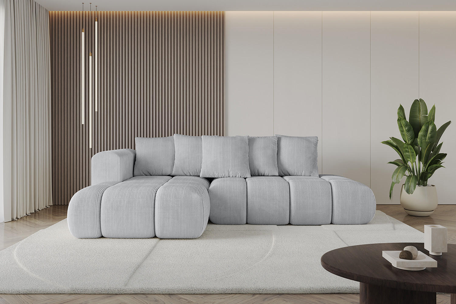 ECKSOFA Ottomane Links CLOUD-L-v1 280x185x90 Grau Cord - Grau, Holzwerkstoff/Kunststoff (180/289cm) - ALTDECOR