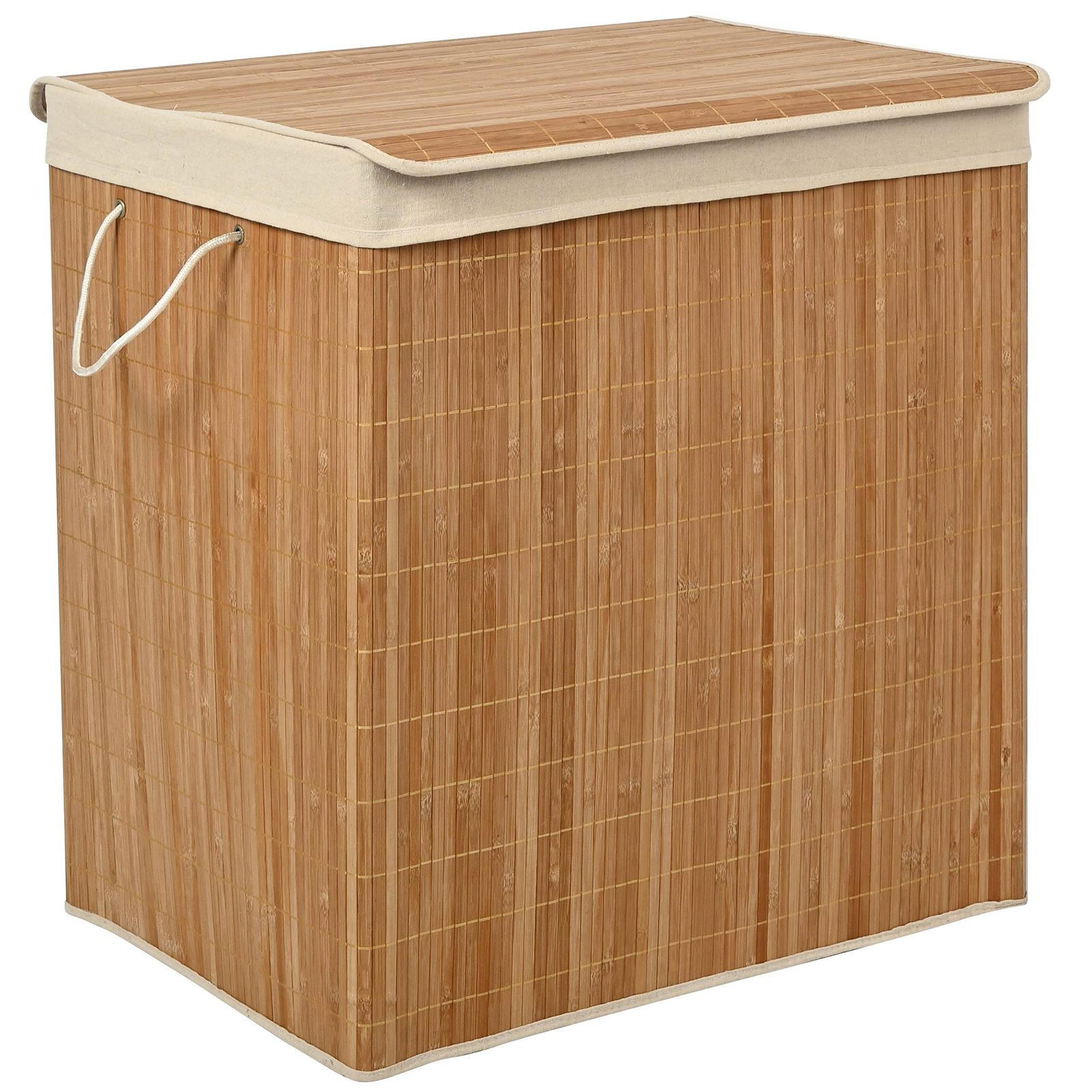 WÄSCHEKORB Bambus Textil Naturfarben Beige 3-Fächer 60x40x61,5 cm - Beige/Naturfarben, Holz/Textil (60/61.5/40cm) - Begryf