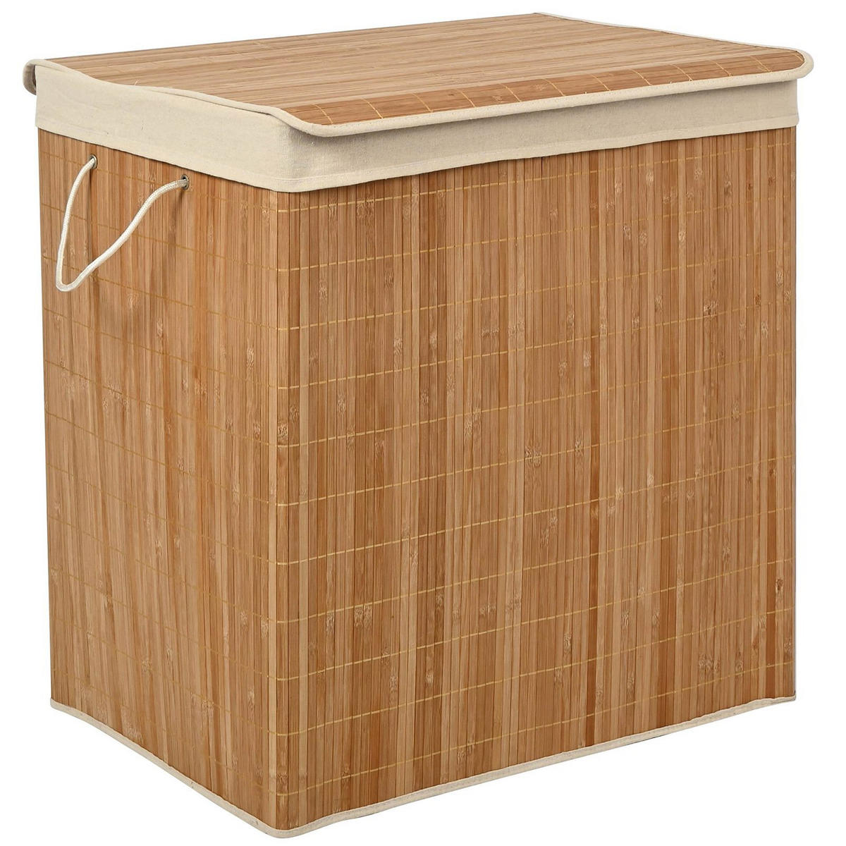 WÄSCHEKORB Bambus Textil Naturfarben Beige 3-Fächer 60x40x61,5 cm - Beige/Naturfarben, Holz/Textil (60/61.5/40cm) - Begryf