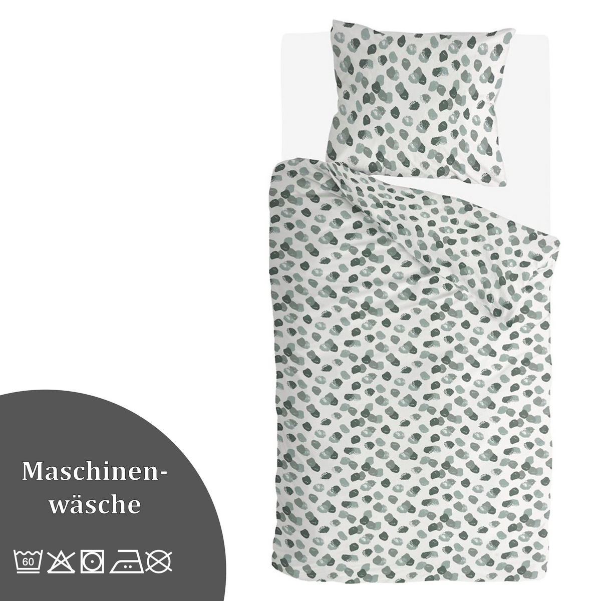 BETTWÄSCHE Byrklund 2-teilig 135x200/80x80cm Spotty Animal Green - Weiß, Naturmaterialien (135/200cm)