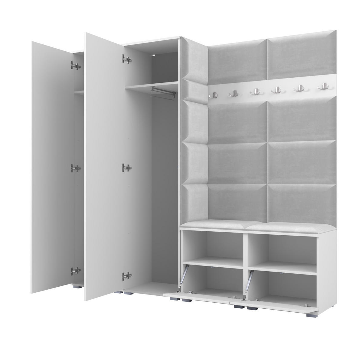 GARDEROBE NELA VI 200 cm (Modulare Flurmöbel Artisan Eiche mit Spiegel & Sitzpolster Schwarz 16 Universell) - Silberfarben/Schwarz, Holz/Holzwerkstoff (200/187/40cm) - Ravio