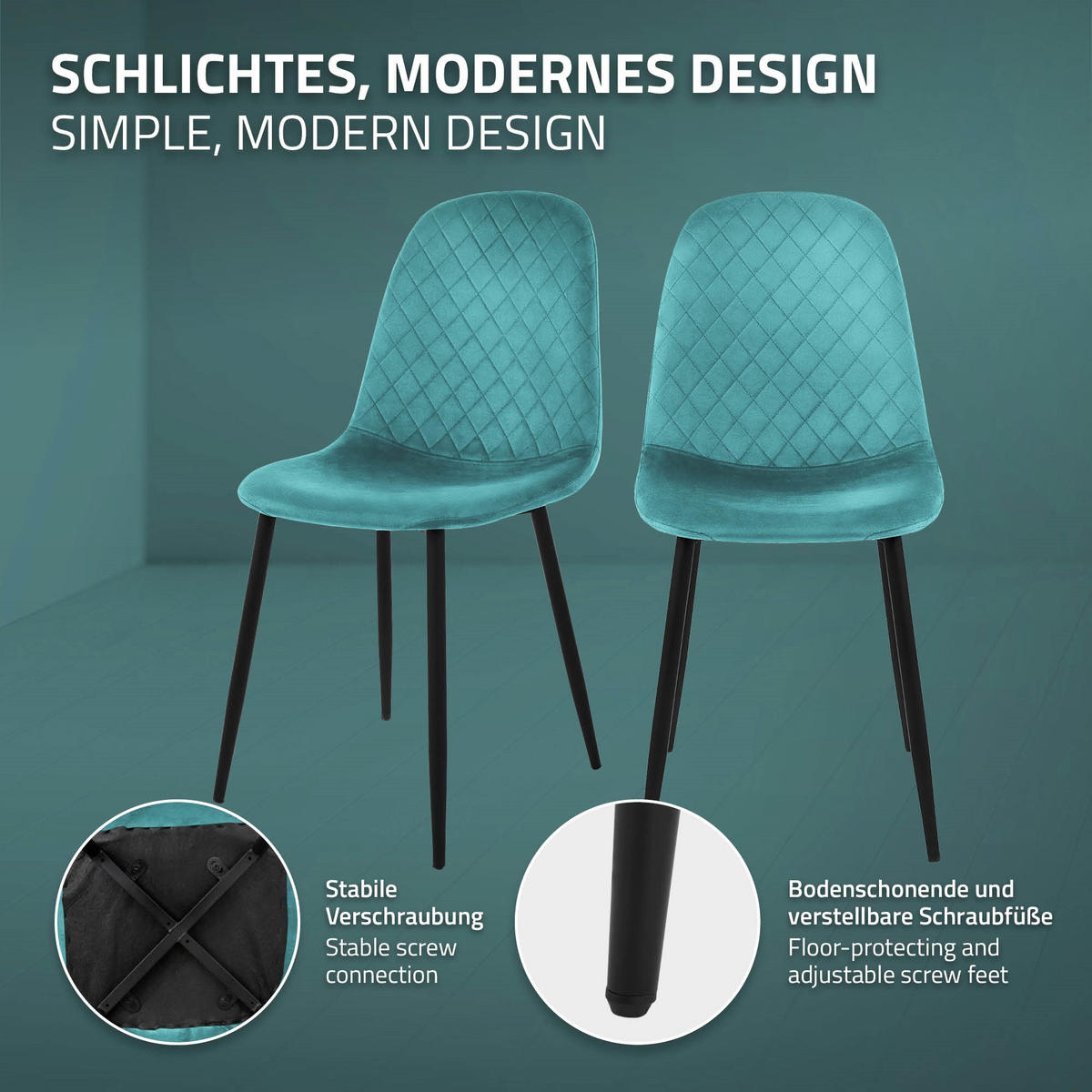 JÍDELNÍ ŽIDLE, sada 4 ks, petrolejový samet - modrá/černá, kov/textil (51/89/44cm) - ML-DESIGN