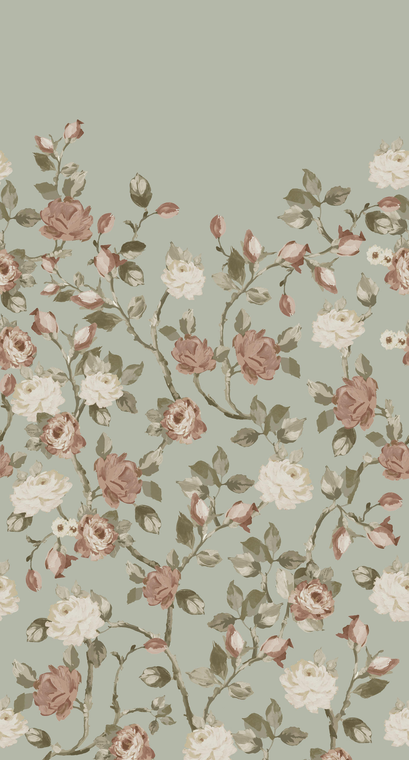 FOTOTAPETE Blumenmuster 150 x 279 cm - Grün, Papier (150/279cm) - ESTAhome