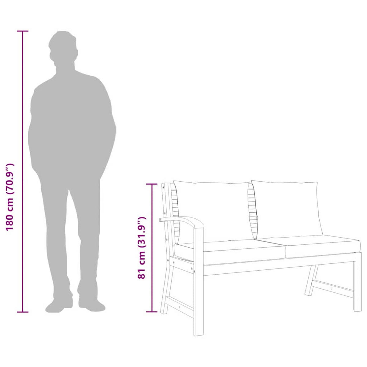 GARTENBANK 114,5 Cm Mit CremeWeißen Kissen Massivholz Akazie - Braun, Textil (60.5/81/114.5cm) - vidaXL