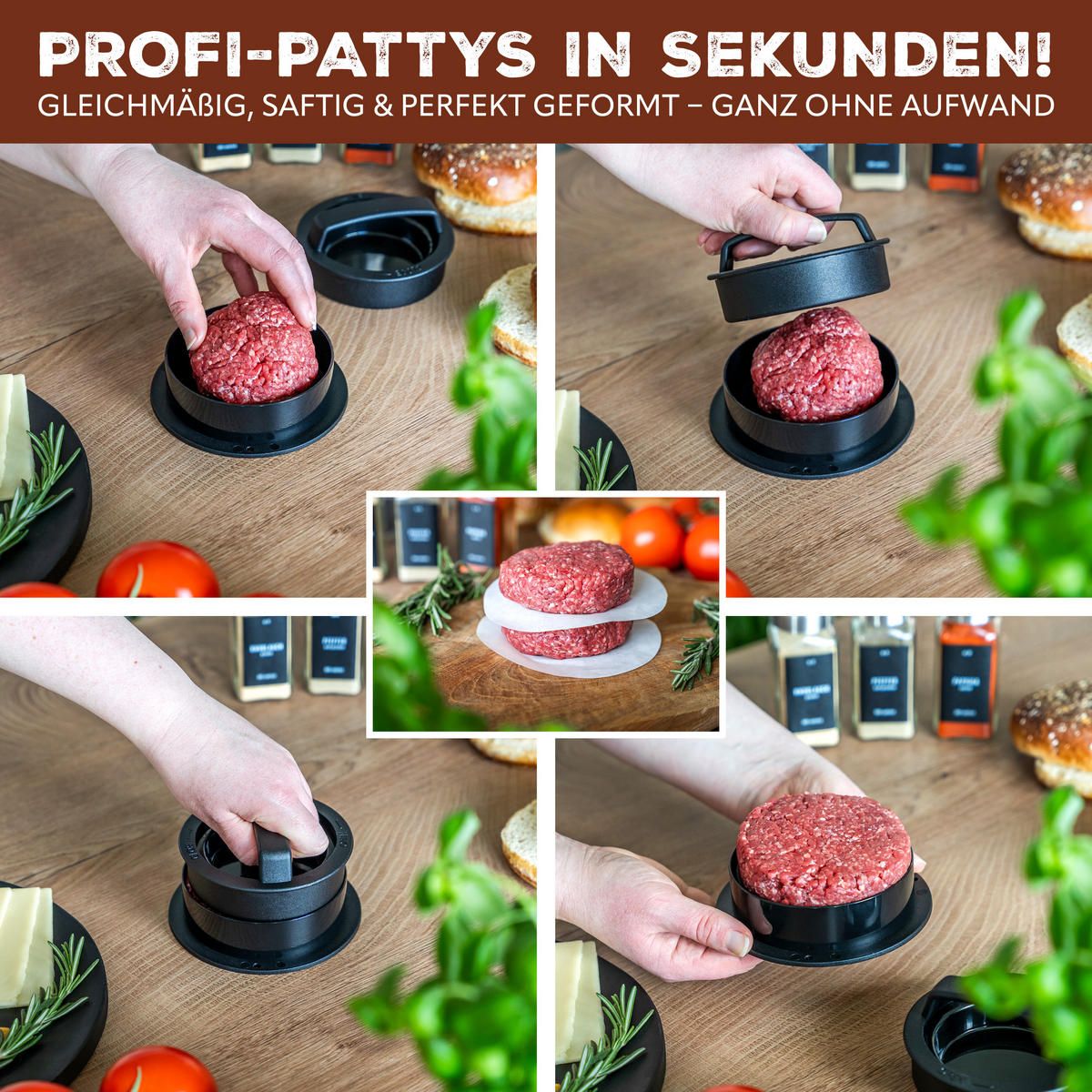BURGER-SET 6tlg. - Edelstahlfarben, Metall (13/6/30cm) - eluno