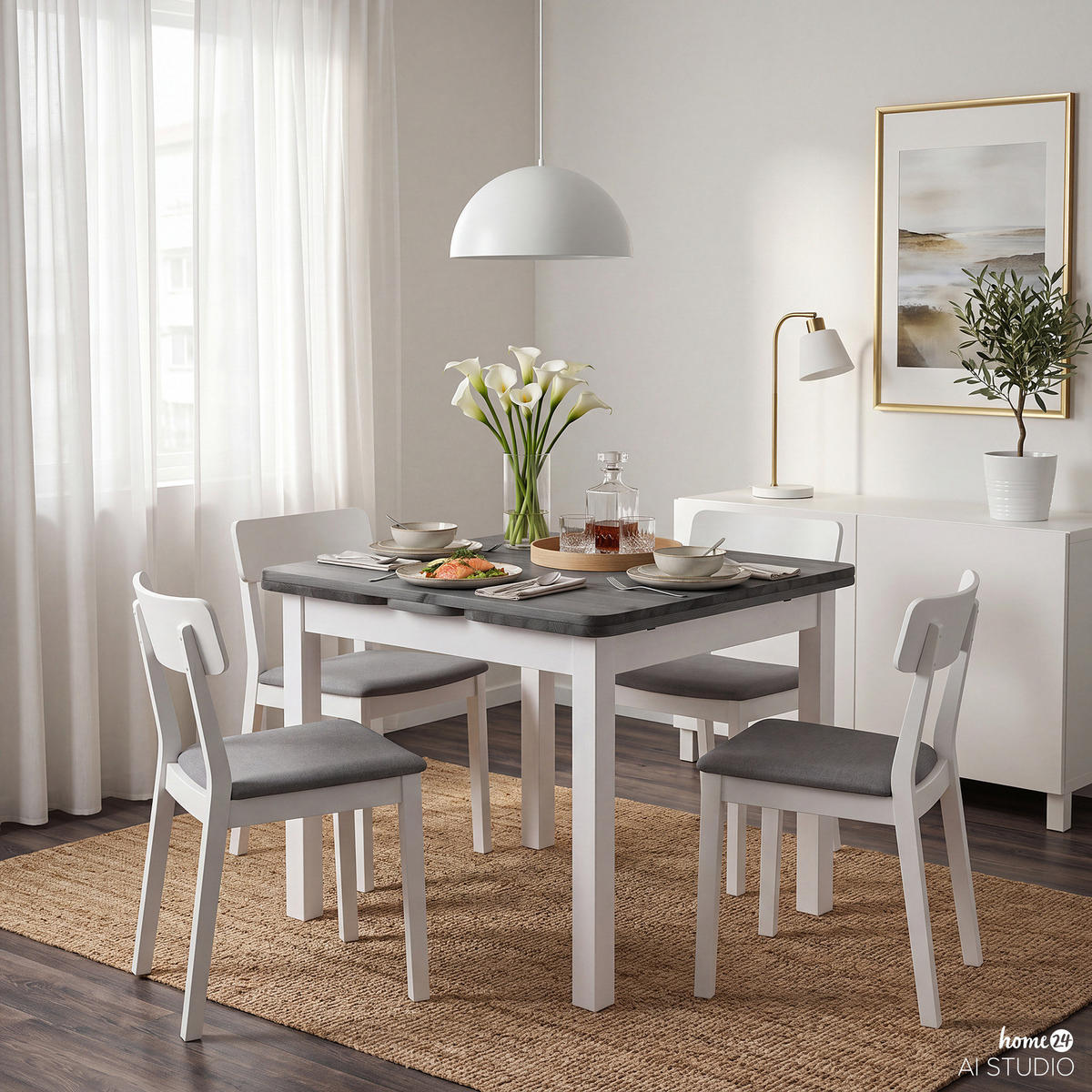 ESSTISCH mit ansteckplatten - Kiefer massiv - Kieferfarben, Holz (77/77/74cm) - home24